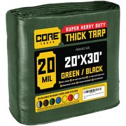 Core Tarps 30 ft x 0.5 mm H x 20 ft W Heavy Duty 20 Mil Tarp, Green/Black, Polyethylene CT-703-20X30